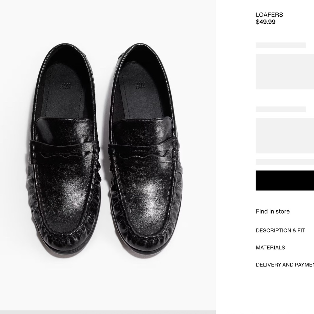 H&M Black Leather Penny Loafers